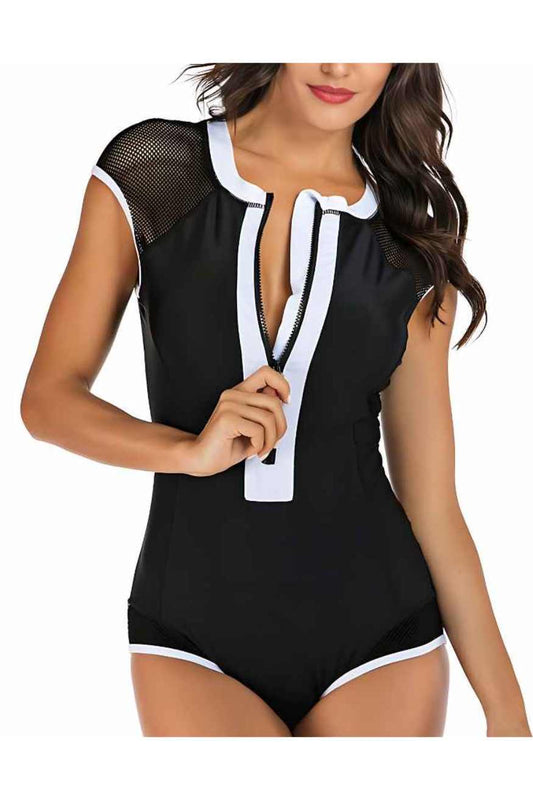 Surfsuit One-Piece Short Sleeve Swimsuit - A.A.Y FASHION