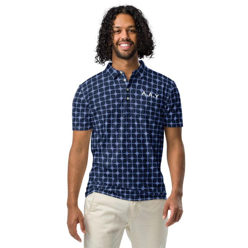 The A.A.Y Slim Fit Polo for Men Navy Print Printful
