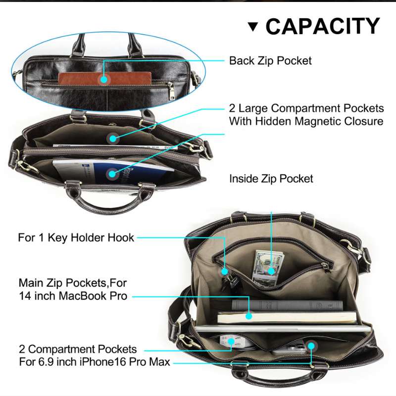 Top‑Grain Leather Laptop Briefcase, BuckyDrop