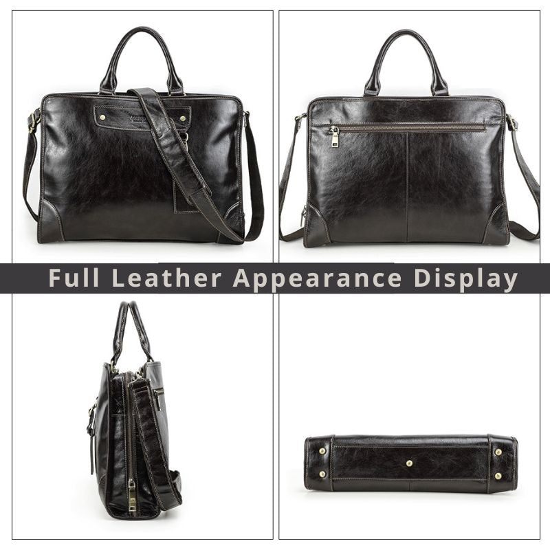 Top‑Grain Leather Laptop Briefcase, BuckyDrop