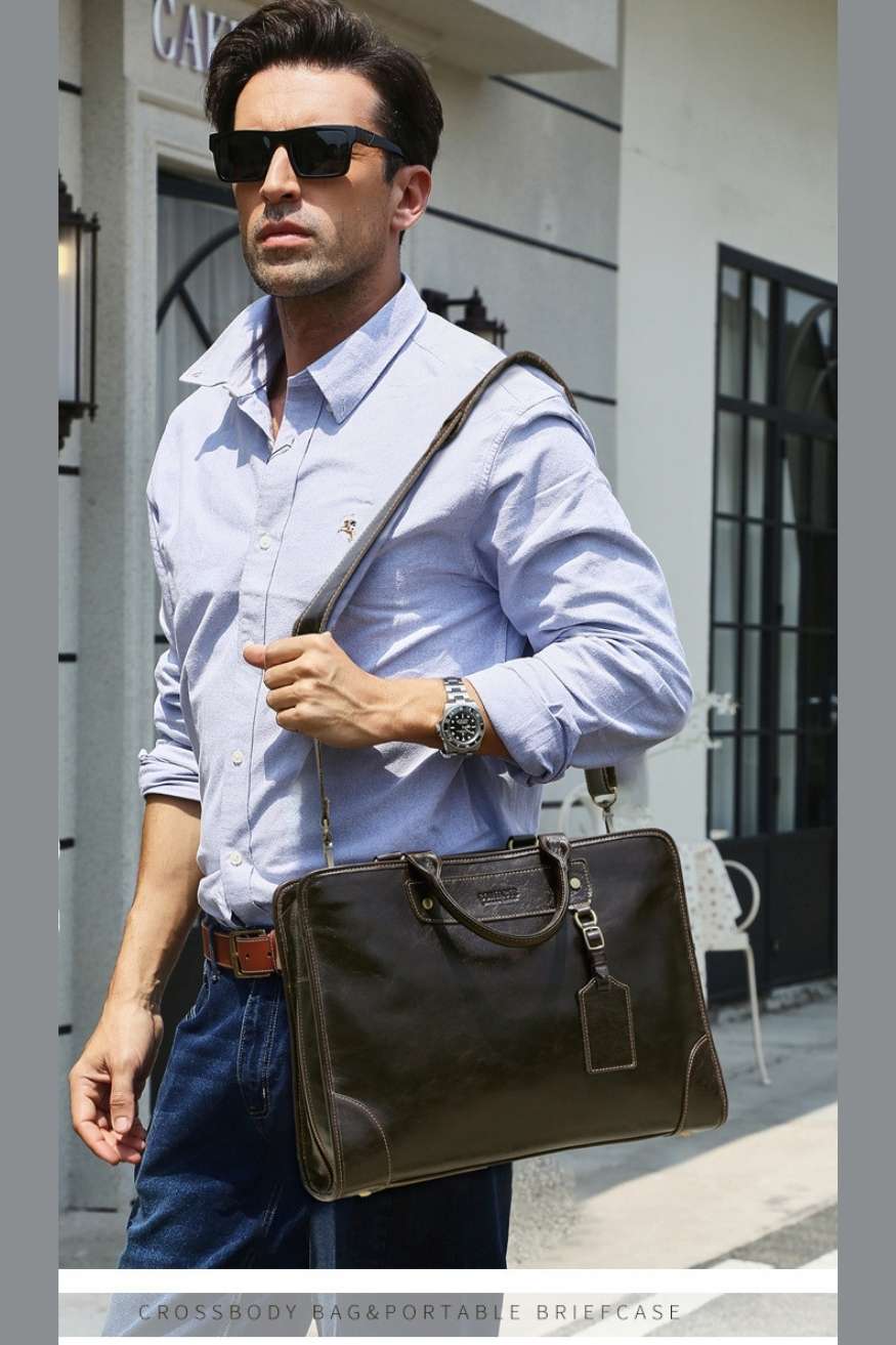 Top‑Grain Leather Laptop Briefcase, BuckyDrop