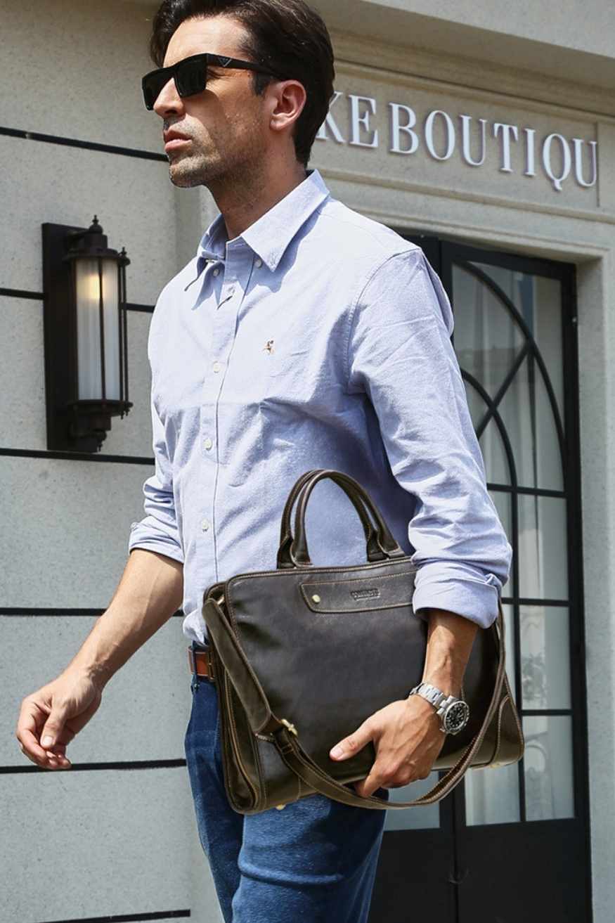 Top‑Grain Leather Laptop Briefcase, BuckyDrop