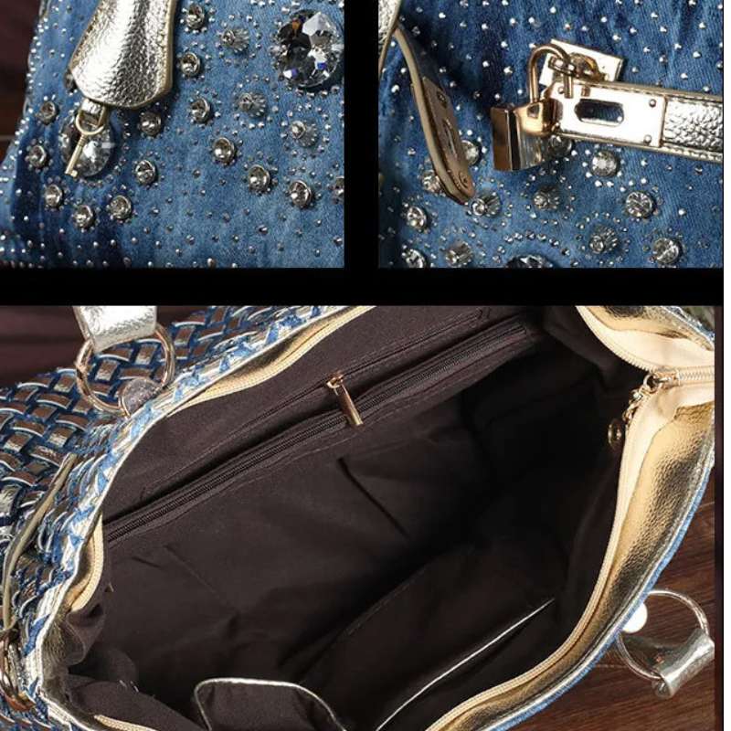 Bolso bandolera vaquero Toyella con incrustaciones de diamantes