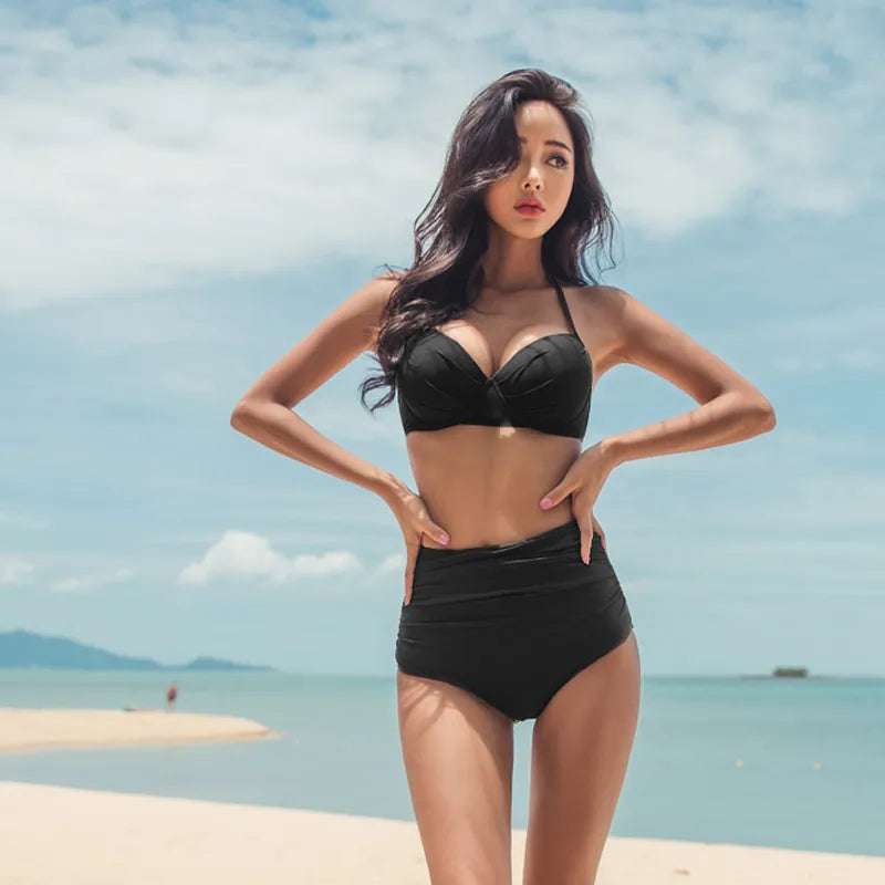 Two-Piece Black Bikini – High-Waist Bottom & Full Cup Top, Yiwu Cujia Trade Co., Ltd