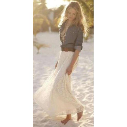 A.A.Y - White Lace Embroidery Boho Long Skirt