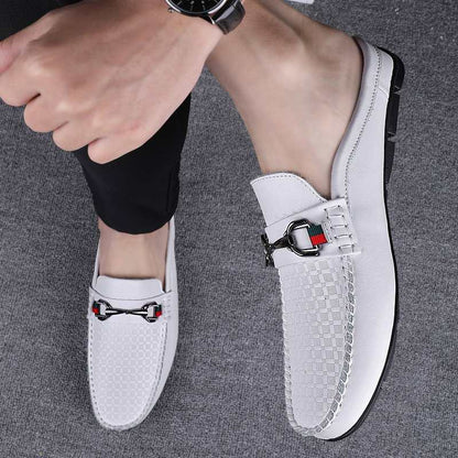 White Leather Loafers Slip-on Mules Men - A.A.Y FASHION