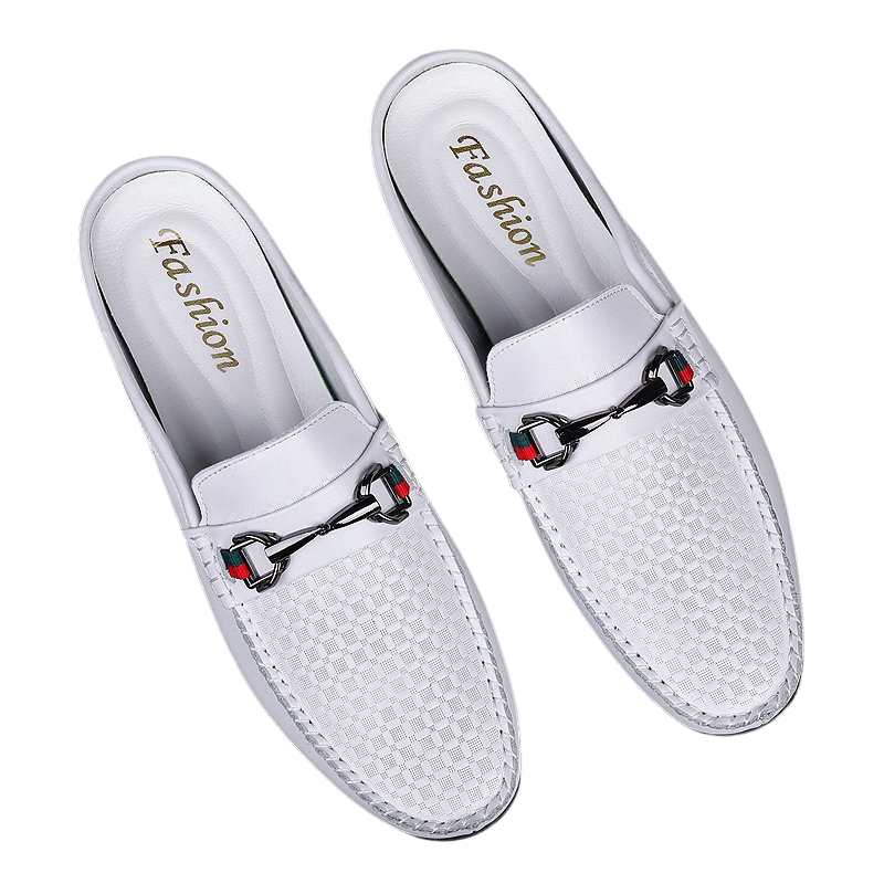 White Leather Loafers Slip-on Mules Men - A.A.Y FASHION