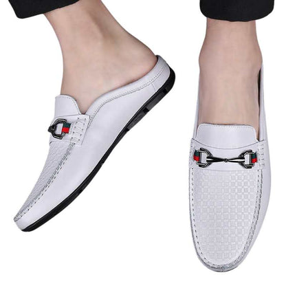 White Leather Loafers Slip-on Mules Men-A.A.YFASHION