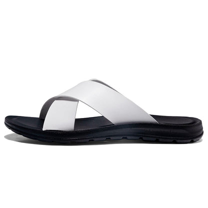 White Leather T-Buckle Sandals Men - A.A.Y FASHION