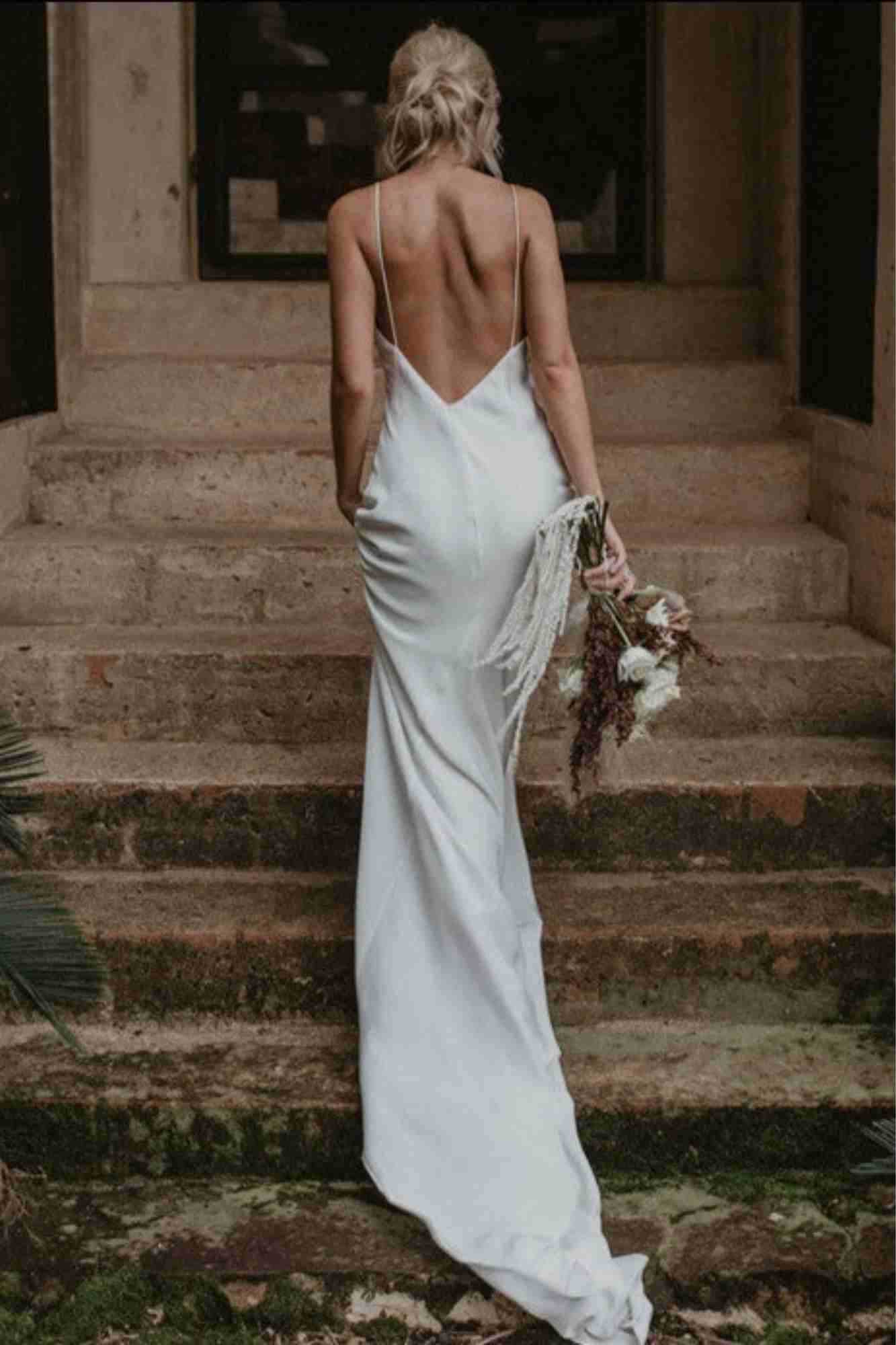 White Wedding Evening Gown with Train - A.A.Y FASHION