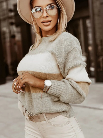 Women Knitted Pullover Long Sleeve Striped  Sweater, Yiwu Cujia Trade Co., Ltd