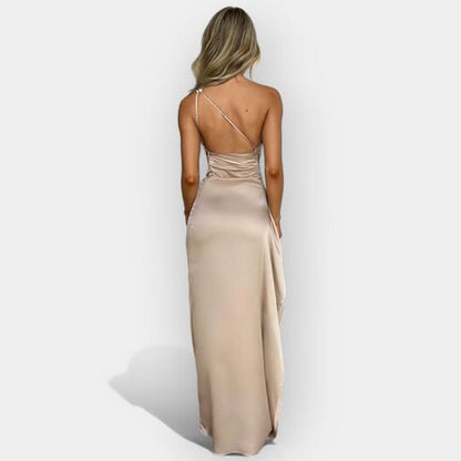 Women Satin Sleeveless Off Shoulder Split Evening Cocktail Long Dress, Yiwu Cujia Trade Co., Ltd