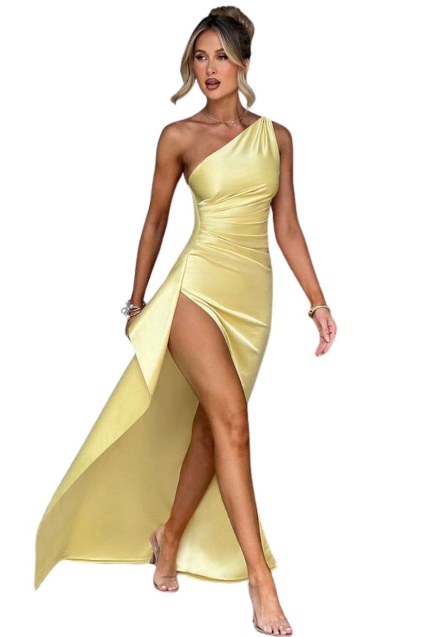 Women Satin Sleeveless Off Shoulder Split Evening Cocktail Long Dress, Yiwu Cujia Trade Co., Ltd