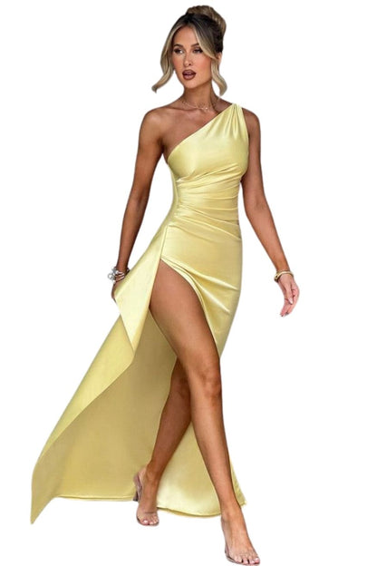 Women Satin Sleeveless Off Shoulder Split Evening Cocktail Long Dress, Yiwu Cujia Trade Co., Ltd