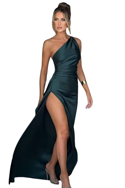 Women Satin Sleeveless Off Shoulder Split Evening Cocktail Long Dress, Yiwu Cujia Trade Co., Ltd