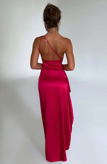 Women Satin Sleeveless Off Shoulder Split Evening Cocktail Long Dress, Yiwu Cujia Trade Co., Ltd