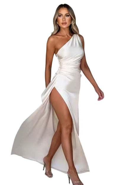 Women Satin Sleeveless Off Shoulder Split Evening Cocktail Long Dress, Yiwu Cujia Trade Co., Ltd