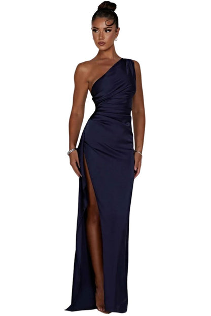 Women Satin Sleeveless Off Shoulder Split Evening Cocktail Long Dress, Yiwu Cujia Trade Co., Ltd