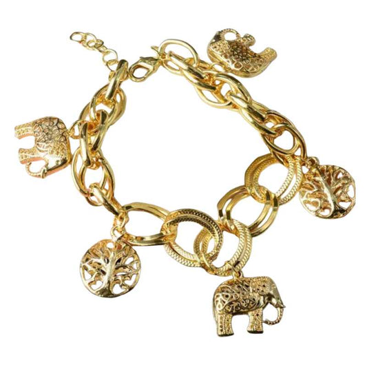 Women's 18K Gold-Plated Elephant & Tree of Life Chunky Charm Bracelet - A.A.Y FASHION