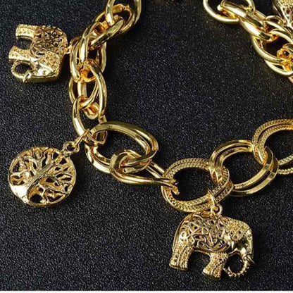 18K Gold-Plated Elephant & Tree of Life Chunky Charm Bracelet  - A.A.Y FASHION