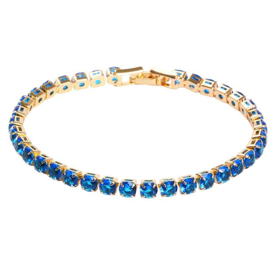 18K Gold Blue Cubic Zirconia Tennis Bracelet Iced Out Chain Blue Crystal Bracelet - A.A.Y FASHION