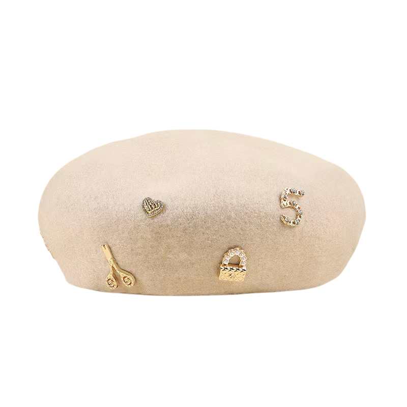  Beret Hat With Golden Pins - A.A.Y FASHION
