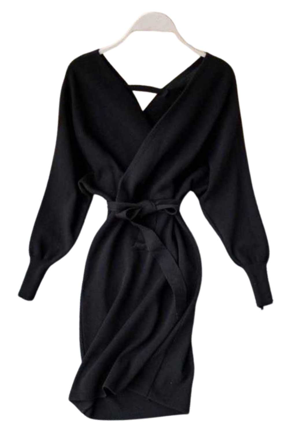 Women's Black Knitted Wrap Dress - A.A.Y FASHION