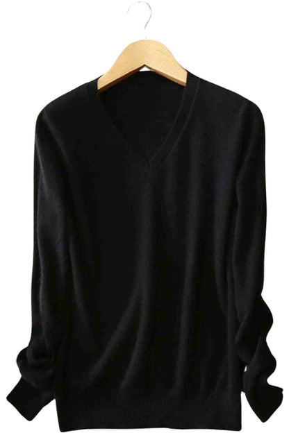 Black V-Neck Cashmere Wool Knit Sweater - A.A.Y FASHION