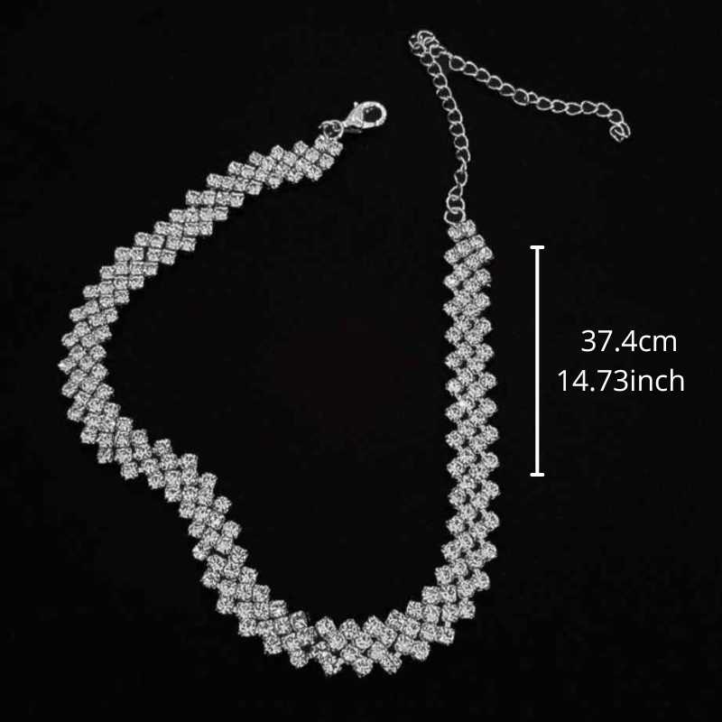 Women's Choker Necklace with Full Rhinestone Water Diamond - Silver - A.A.Y FASHION