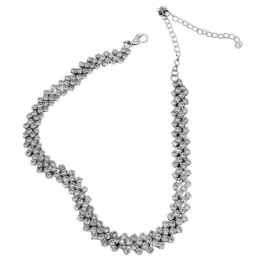 Women's Choker Necklace with Full Rhinestone Water Diamond - Silver - A.A.Y FASHION