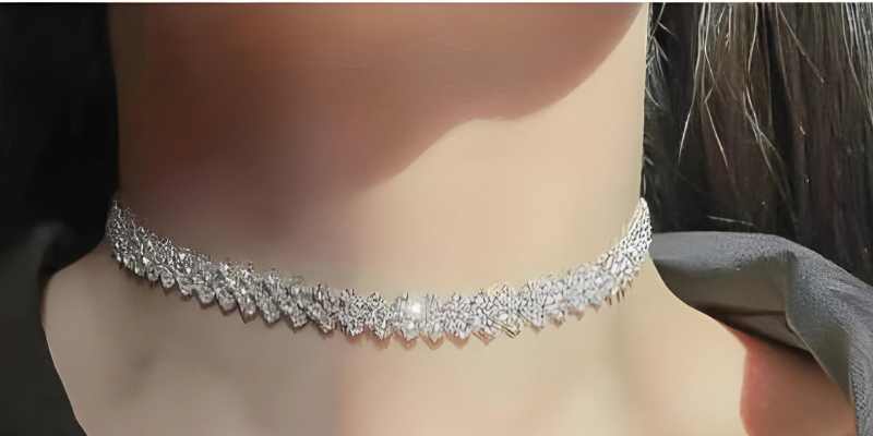 Women's Choker Necklace with Full Rhinestone Water Diamond - Silver - A.A.Y FASHION