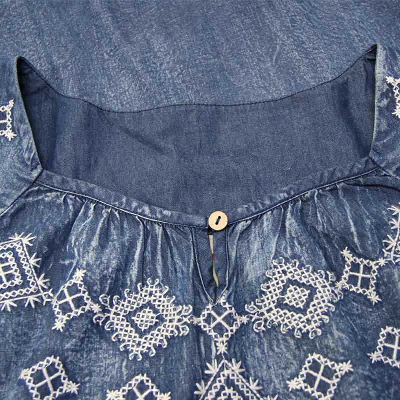 Women's Denim Long Dress Loose Embroidery Long Skirt - A.A.Y FASHION