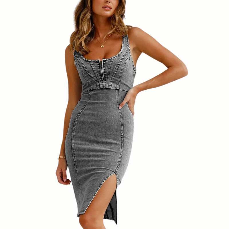 Women's Denim Sleeveless Jeans Skinny Dress - A.A.Y FASHION