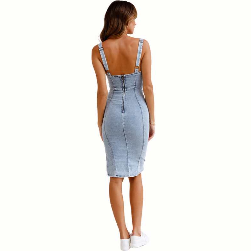 Women's Denim Sleeveless Jeans Skinny Dress - A.A.Y FASHION
