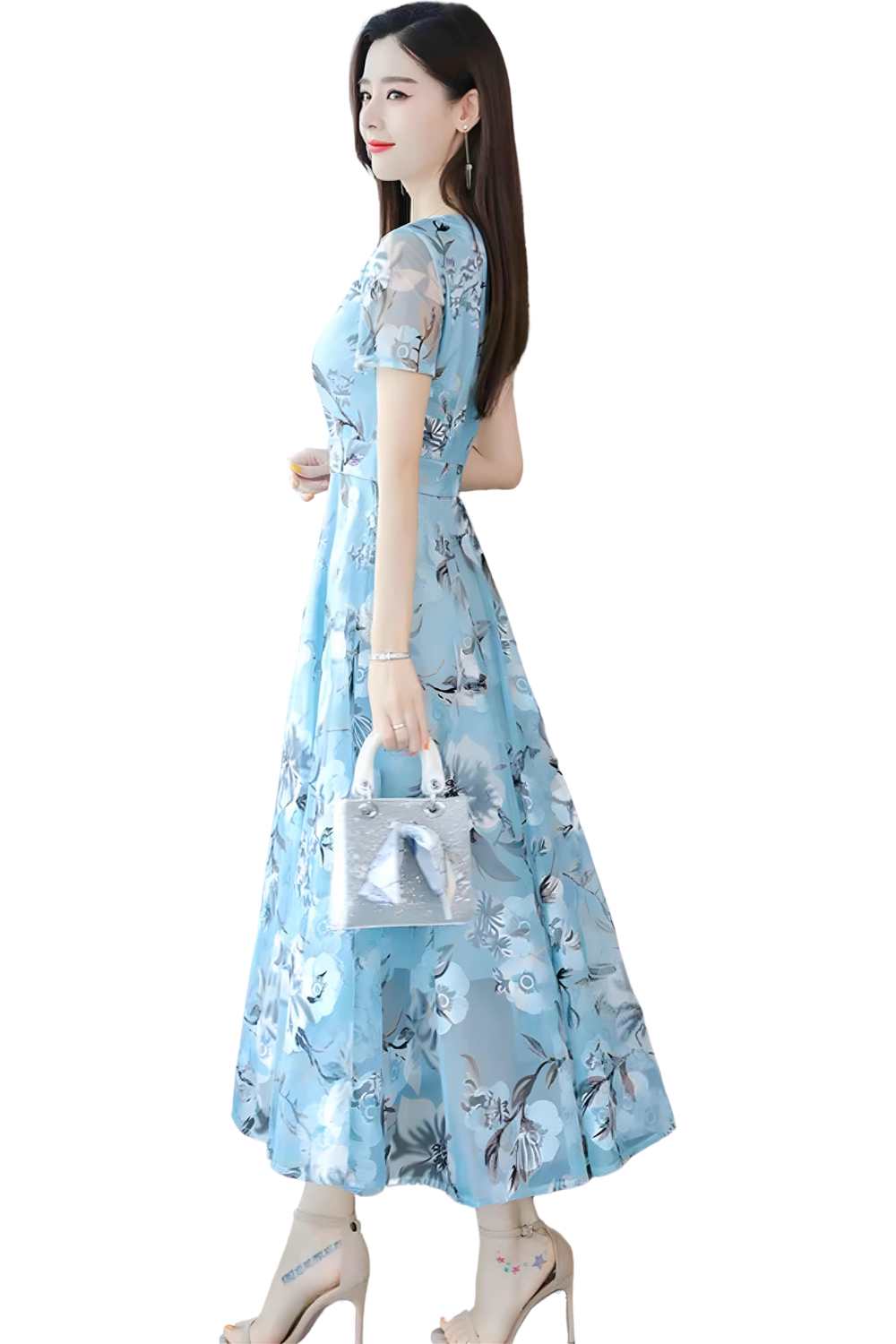 Women's Elegant Floral Midi A-Line Dress - A.A.Y FASHION
