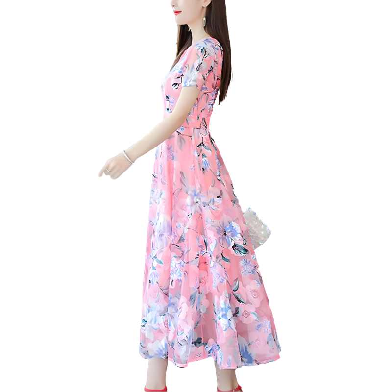 Women's Elegant Floral Midi A-Line Dress - A.A.Y FASHION