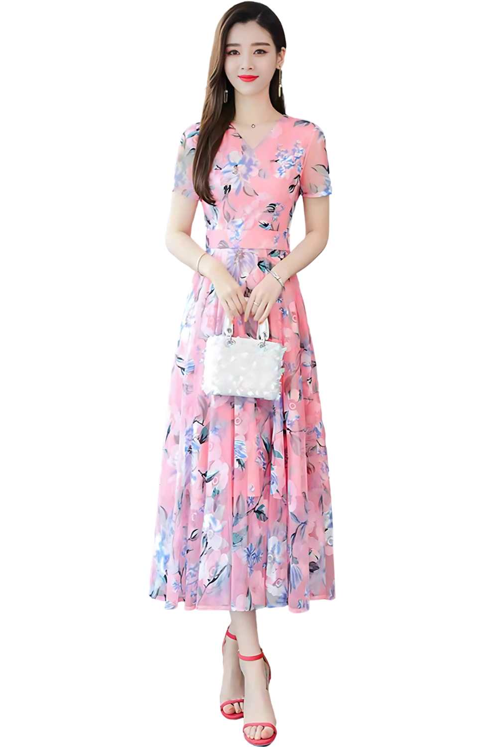 Women's Elegant Floral Midi A-Line Dress - A.A.Y FASHION