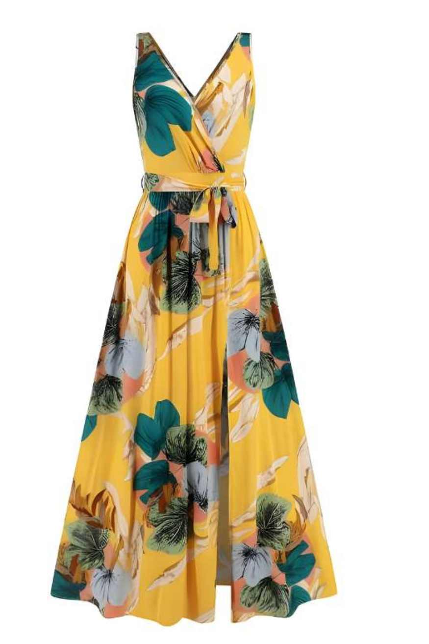 Women's Elegant Floral Print Long Dress - A.A.Y FASHION