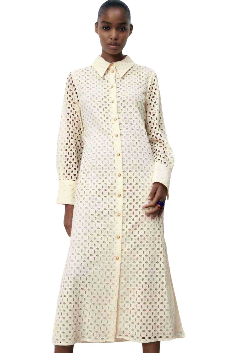 Women's Embroidered Midi Shirt Dress in Cream - A.A.Y FASHION (1)