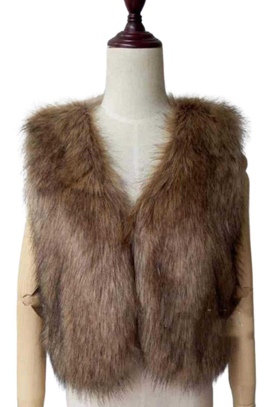 Women's Faux Fur Sleeveless Vest Jacket - Bodywarmer Coat - A.A.Y FASHION