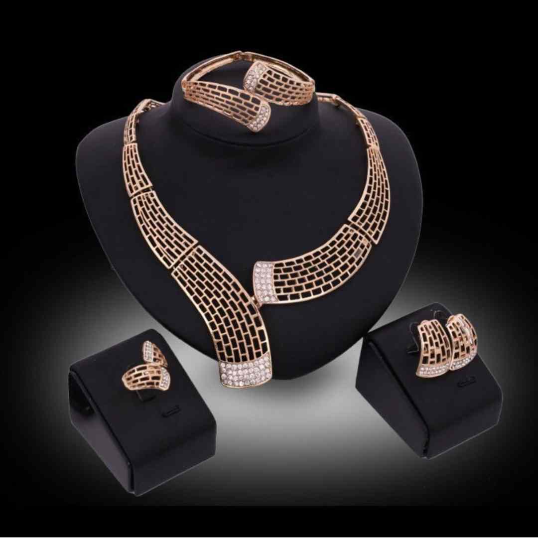 Women's Gold Plated Diamond-Encrusted 4-piece Fashion Jewelry Set - A.A.Y FASHION