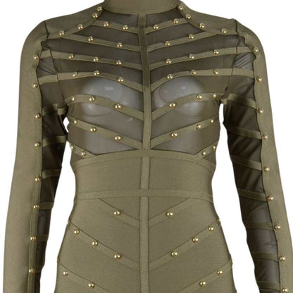 Women's Green Stud Long Bodycon Bandage Midi Dress - A.A.Y FASHION