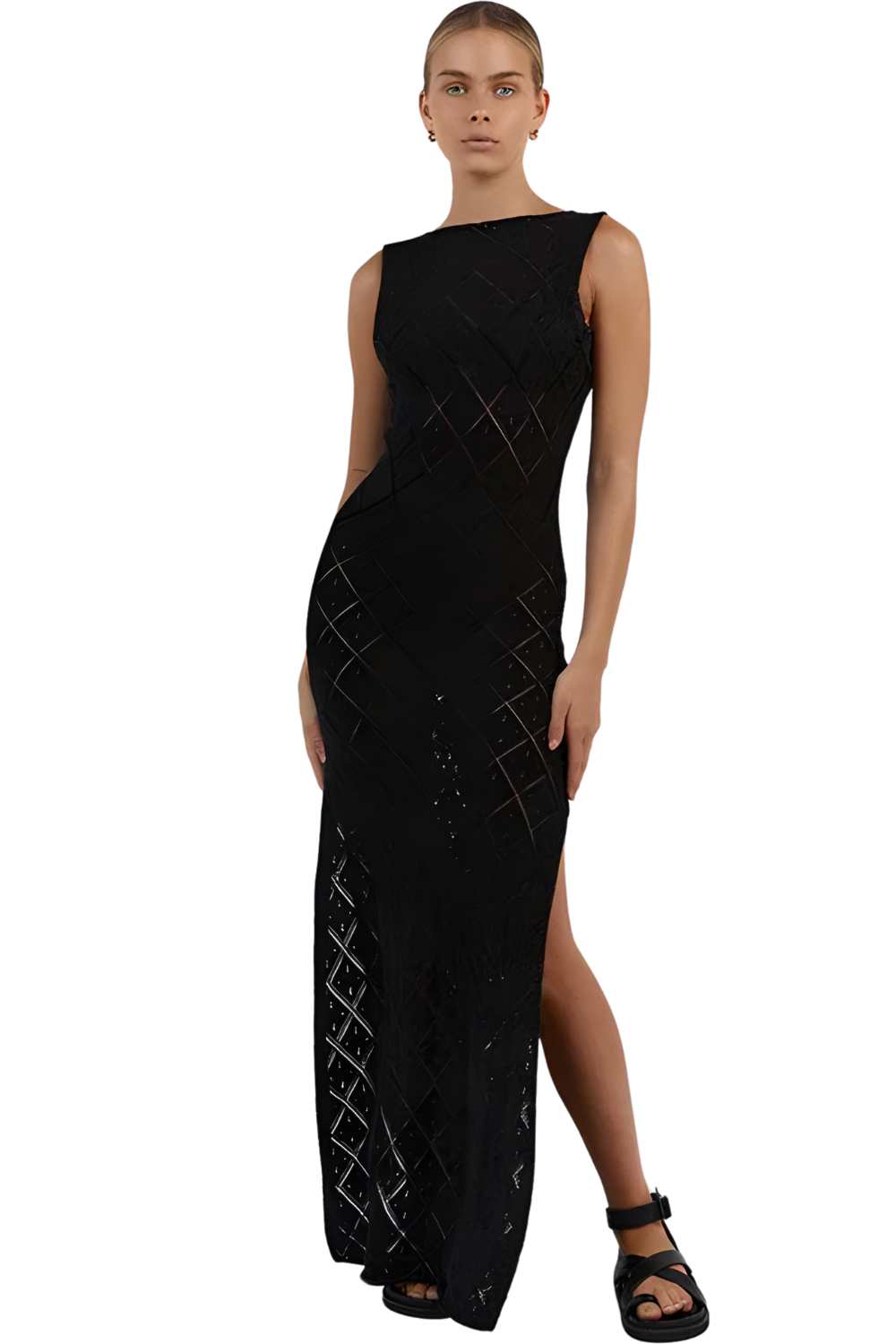 Women's Hollow  Knitted Split Maxi Dress - A.A.Y FASHION
