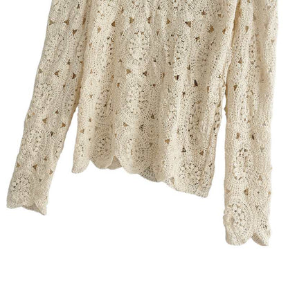 Women's Lace Crochet Blouse Longsleeve Top - A.A.Y FASHION