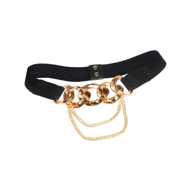 Women's Leather Fashion Belt - Gold Chain
