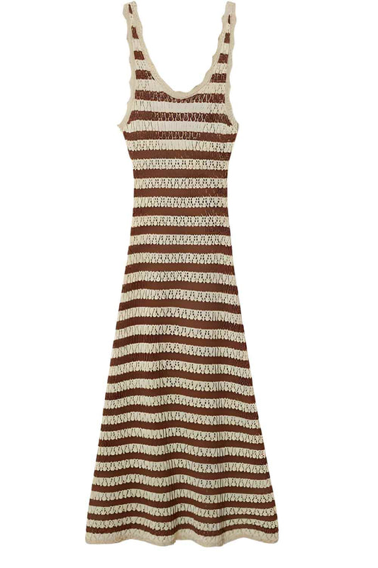 Women's Maxi V-neck Sleeveless Striped Knit Dress - A.A.Y FASHION