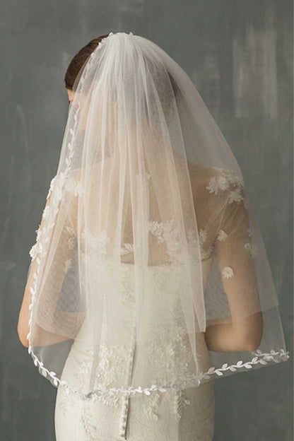 Women's Mid-Length Bridal Veil With Double Leaf Edge - A.A.Y FASHION