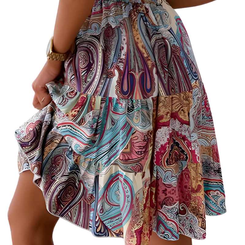 Women's Paisley Backless Ruffle Skirt Dress  - A.A.Y FASHION