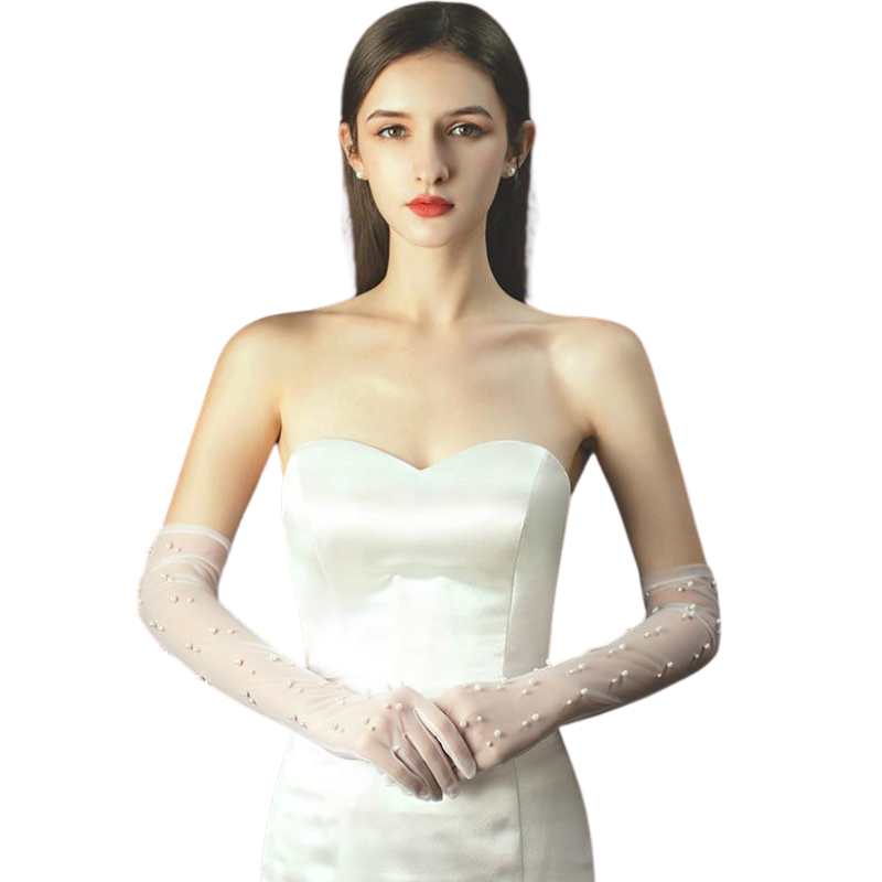 Women's Pearl Mesh Bride Gloves -  A.A.Y FASHION