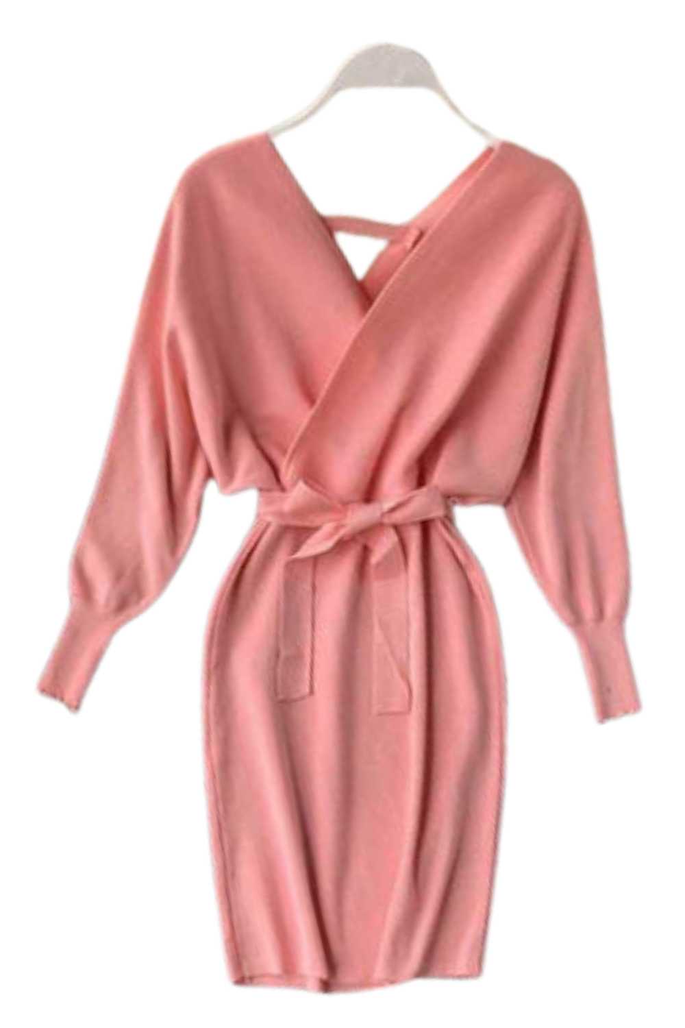 Women's Pink Knitted Wrap Dress - A.A.Y FASHION